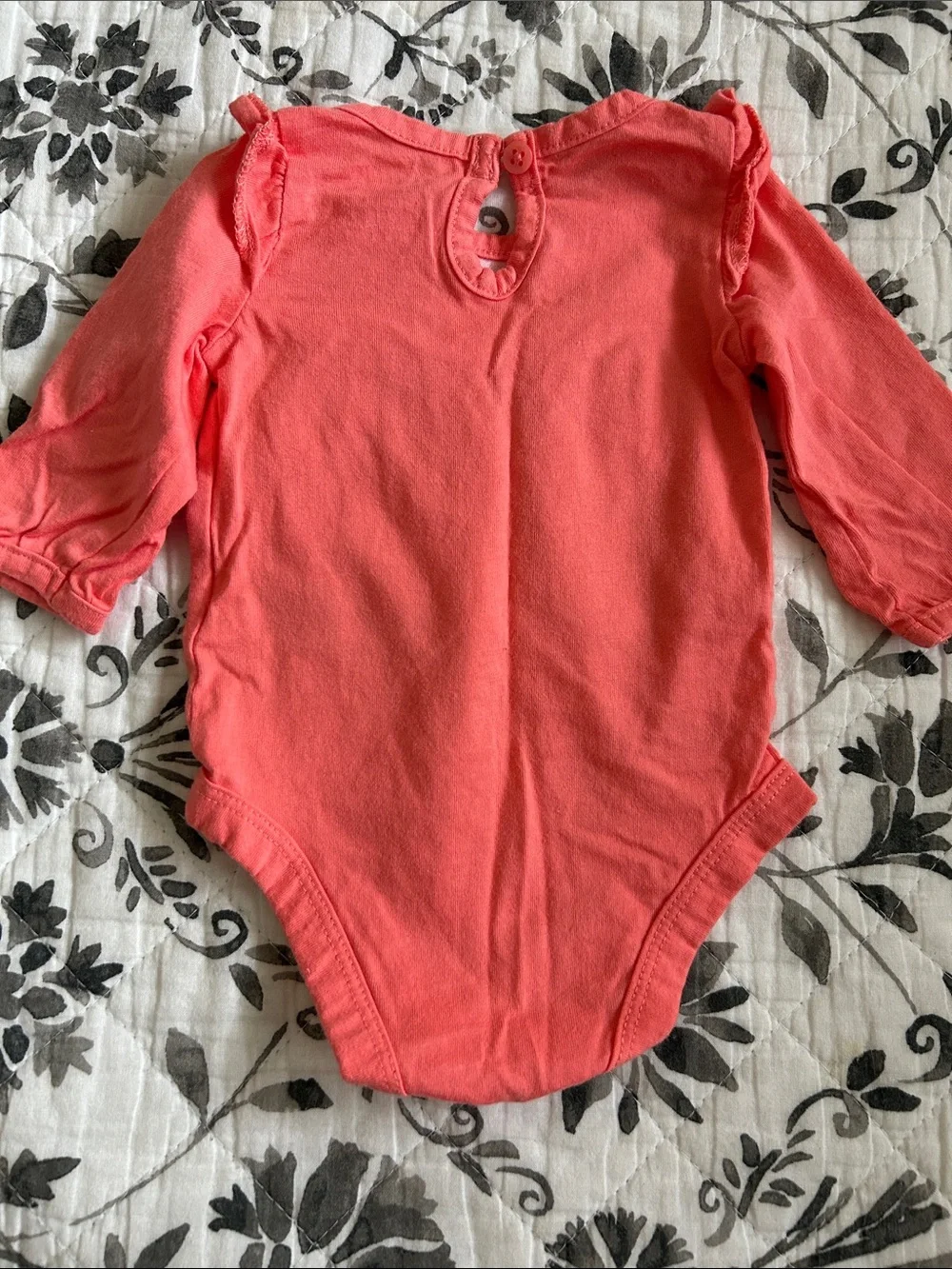 Carter's Coral Long-Sleeve Cherry Embroidered One-Piece